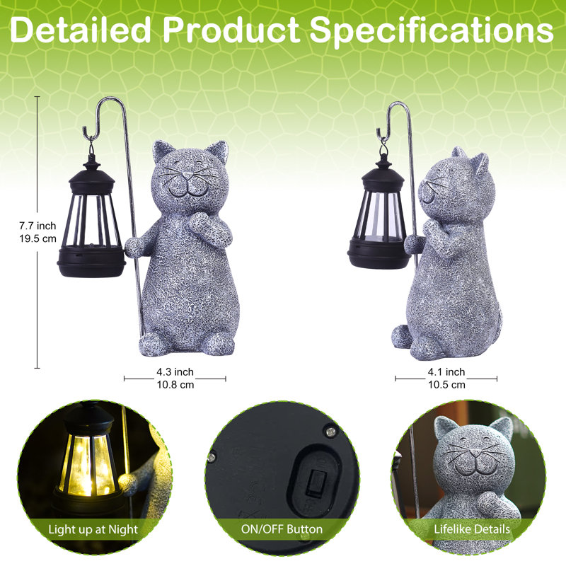 Statue de jardin pour chat avec lanterne solaire Erikas ， Grands cadeaux pour les amoureux des chats de grand-mère