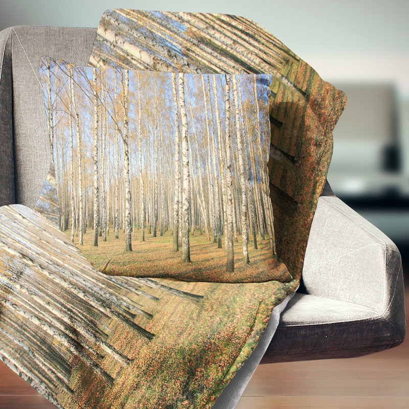 Coussin d'automne Autumn Birch Grove in Sunlight, 16 po x 1 po, Carré