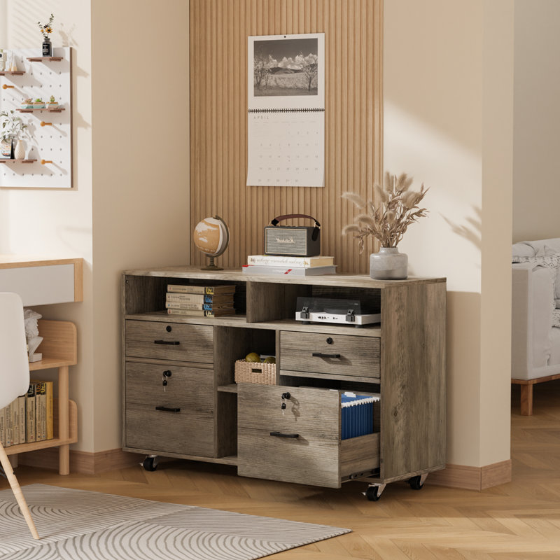Audri 40.95'' Wide 4 -Drawer Mobile File Cabinet, Washed Gray