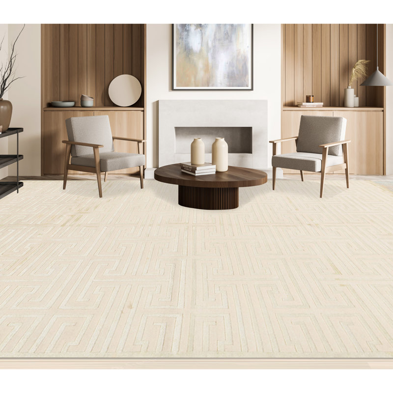 Tapis ivoire et vert de grande qualité noué à la main Windsom