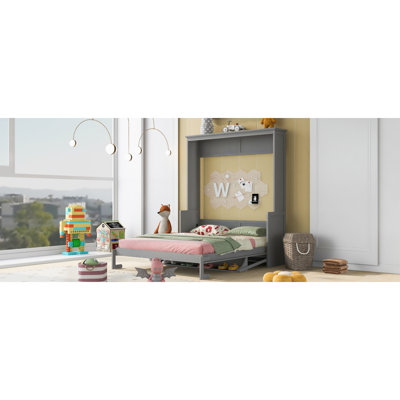 Grand lit escamotable avec tablette, gris