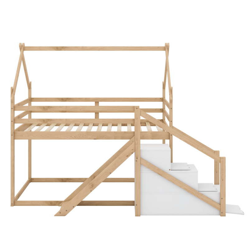 Twin-Over-Twin House-Style Loft Or Bunk Bed Design, Natural