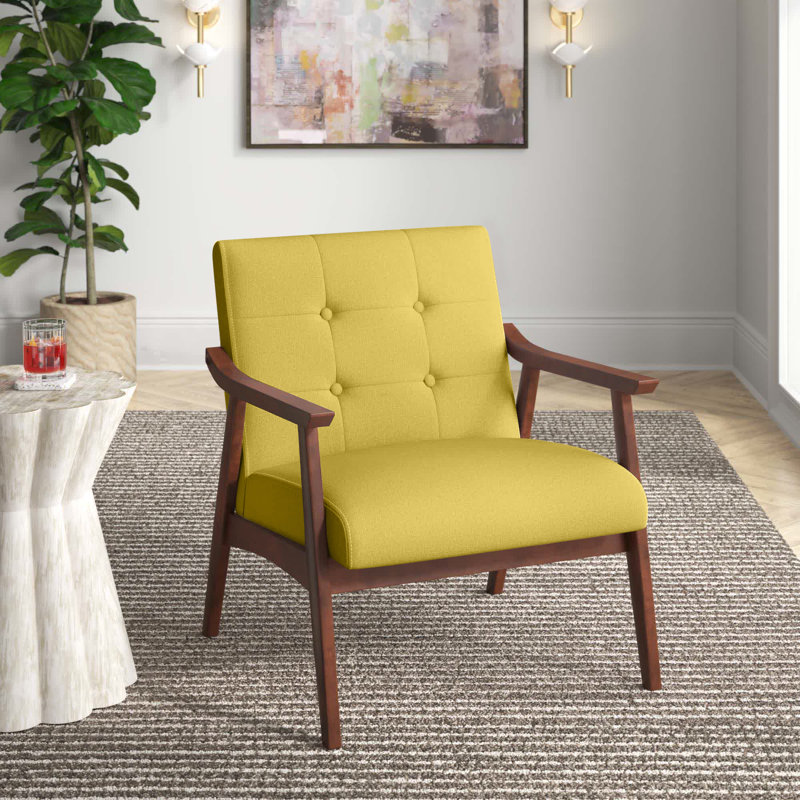 Banassak 28.5" Wide Fabric Tufted Armchair With Solid Wood Frame, Bumblebee Yellow Linen Blend