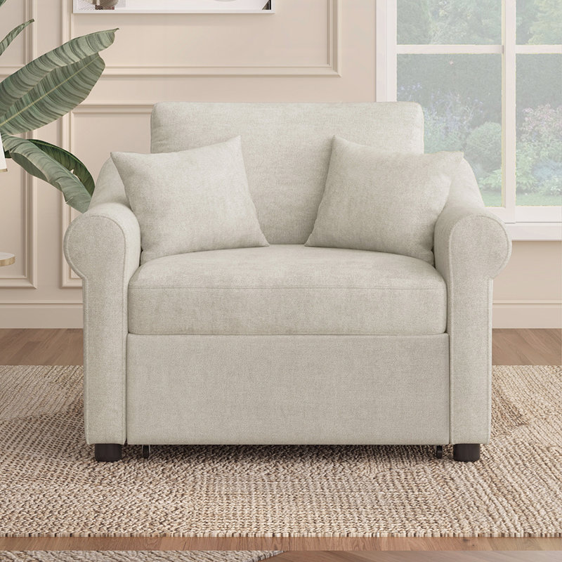 Azair Chenille Convertible Sleeper Chair with Adjustable Backrest, 3 IN 1 Lounger Chair Turns Into Bed, Single Bed for Living Room
