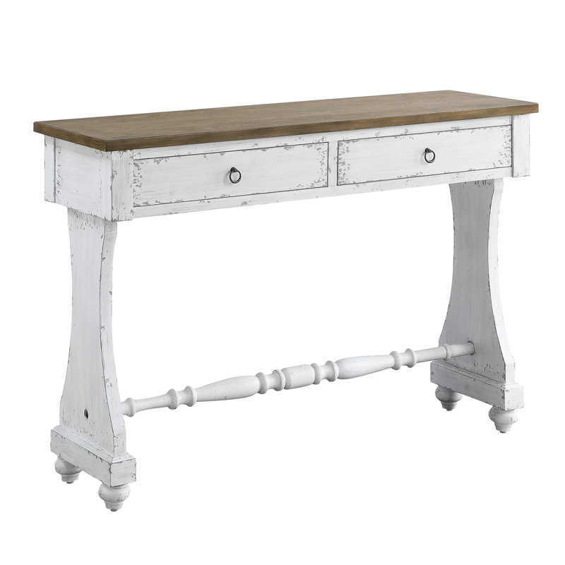 Antique White Wood and Metal Console Table with Storage