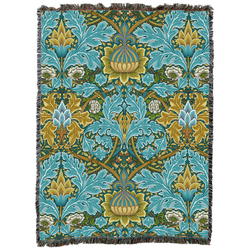 Couverture sarcelle Pure Country Weavers William Morris St James - artisanat - jeté en coton tissé à la main - fabriqué aux États-Unis (72 x 54)