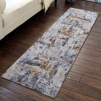 Tapis élégant et résistant aux taches pour la maison et la cuisine, 22103A-IVOIRE / BLEU, taille (7 pi 9 po x 10 pi)