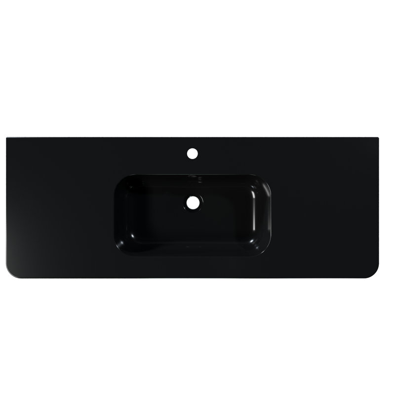 Plan de toilette intégré de 122 cm (48 po) avec trop-plein, robinet monotrou non inclus, grand angle en R, Black