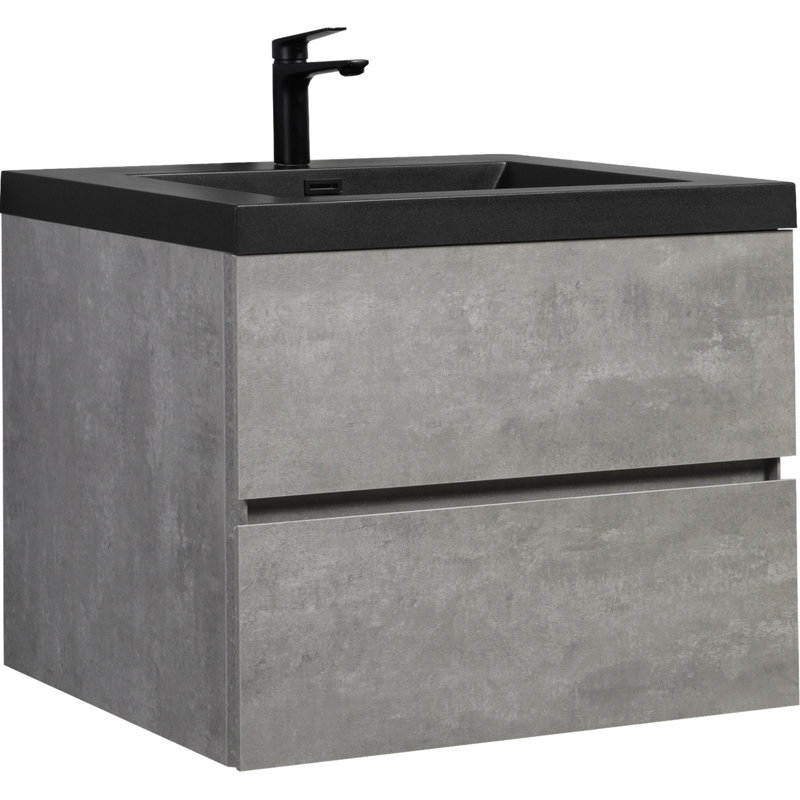 Meuble-lavabo de salle de bain flottant 30 po gris avec comptoir en quartz et lavabo à fermeture en douceur