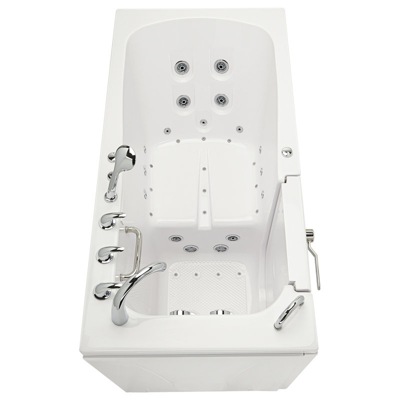 Ella Big4One 33"x66" Walk in Bathtub, Air + Hydro + Independent Foot Massage, 5 Piece Fast Fill Faucet, Dual 2" Drains, Left Door