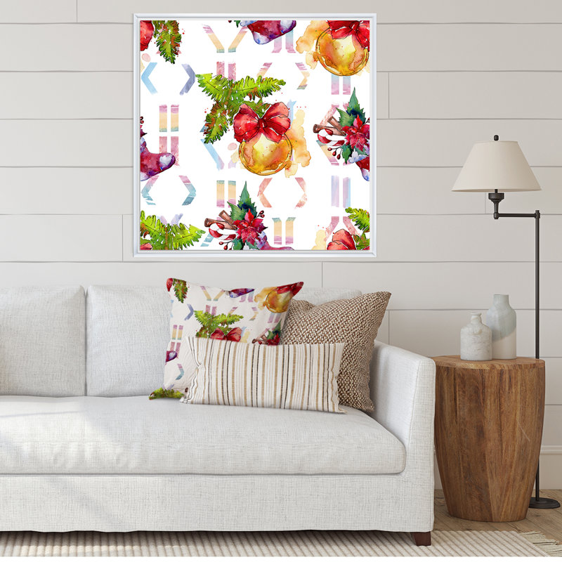 «Christmas Winter Holiday Symbols», impression sur toile, H 16 po x l 16 po x P 1 po, Cadre flottant blanc
