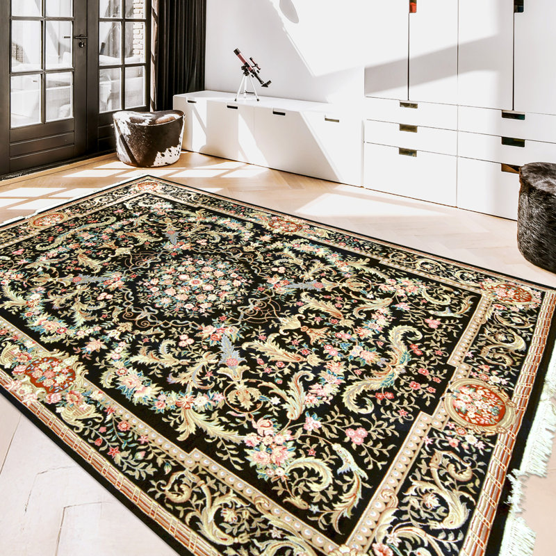 Hand Knotted Oriental Area Rug in Black