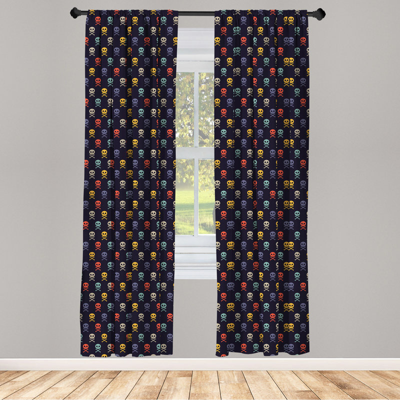 Multicolor Skull Print Rod Pocket Polyester Curtain Panels, 28" x 63"