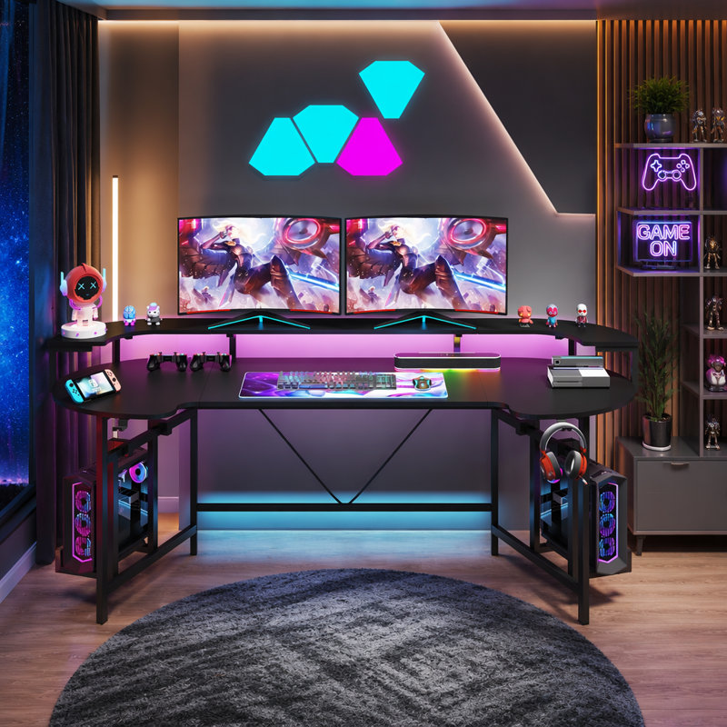 Kussai Adjustable Curved Metal Base Computer Desk