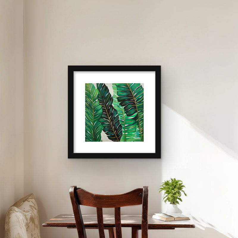 «Plusieurs feuilles de plantes exotiques», reproduction encadrée | Décoration de chambre à coucher, Noir, 16" H x 16" W