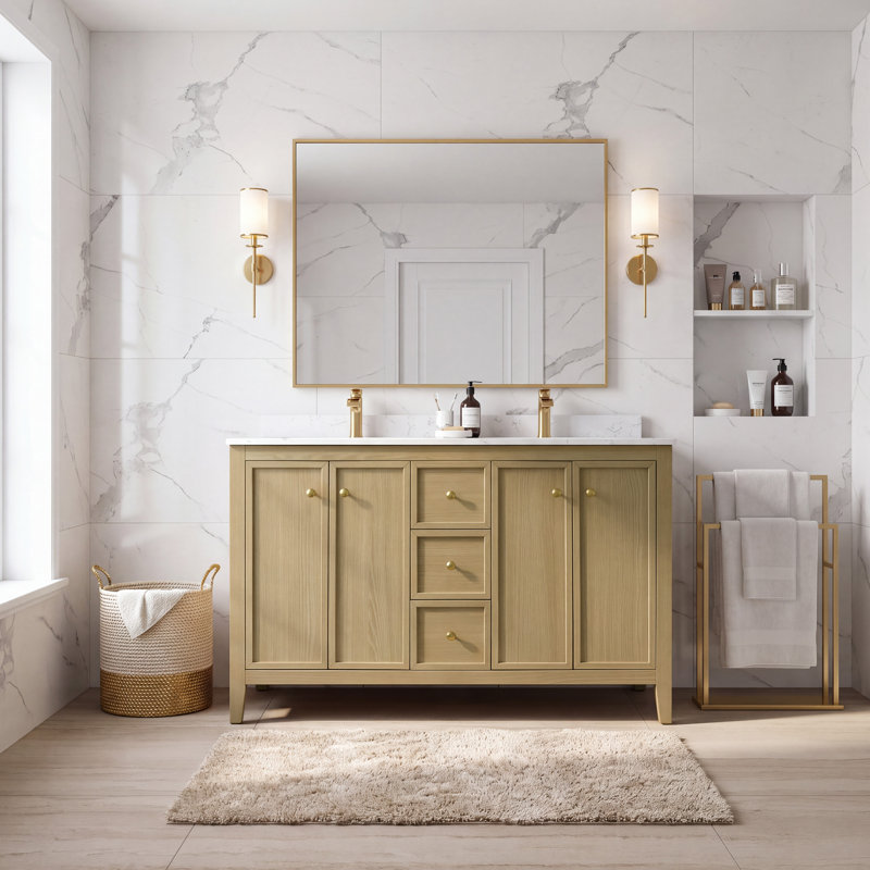 Meuble-lavabo 54 po avec double lavabo, tiroirs à fermeture en douceur et plateau 54 po