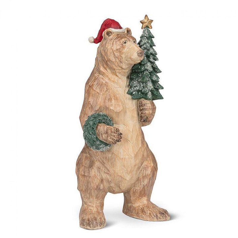 Standing Bear With Tree And Wreath Statuette