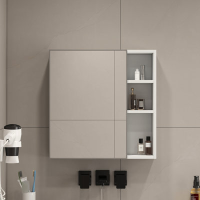 Armoire de salle de bain avec miroir blanche, surface de 0,12 pouce, compartiments internes pour le rangement des serviettes de petite taille