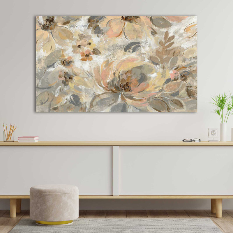 Ivoire floral - peinture, Toile tendue, H 18 po x l 30 po x P 1 po