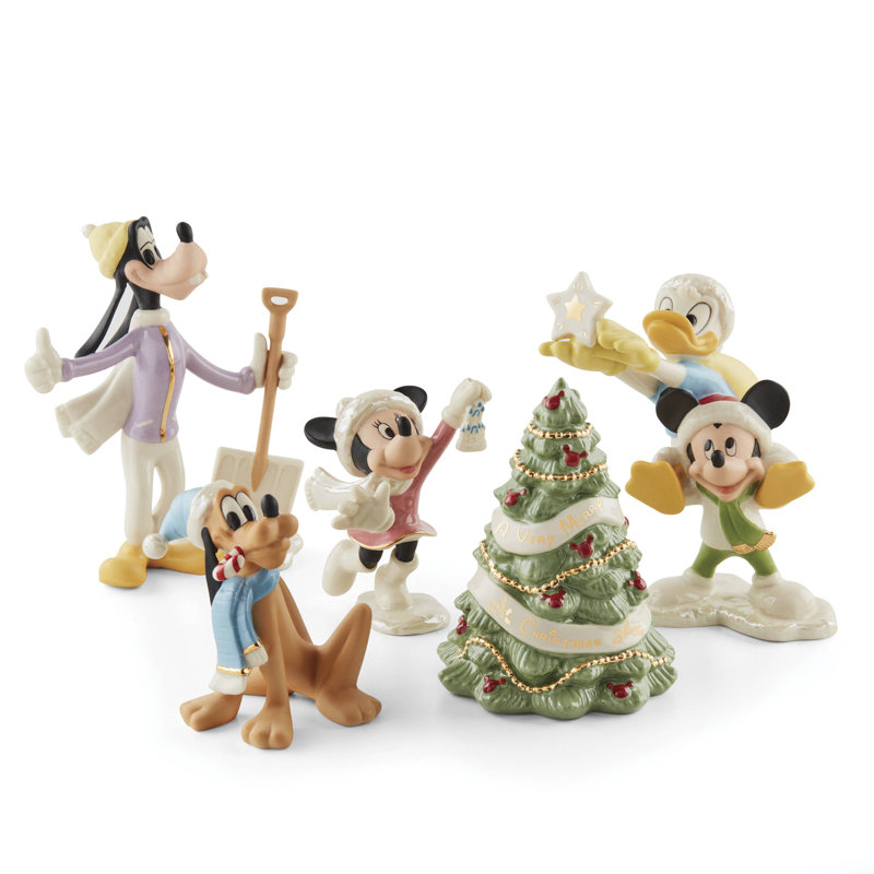 Disney Winter Fun 5-Piece Porcelain Figurine Set with 24K Gold Accents