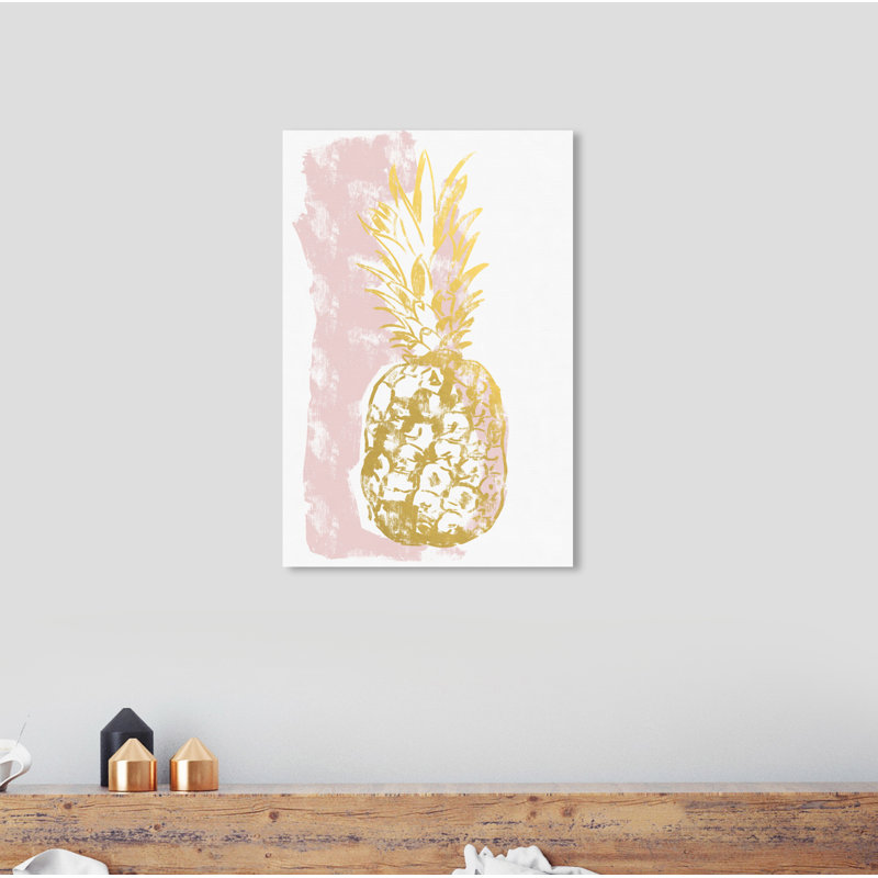 «Gold and Blush Pineapple» par Oliver Gal - impression d'art graphique, H 45 po x l 30 po x P 1,5 po, Toile tendue