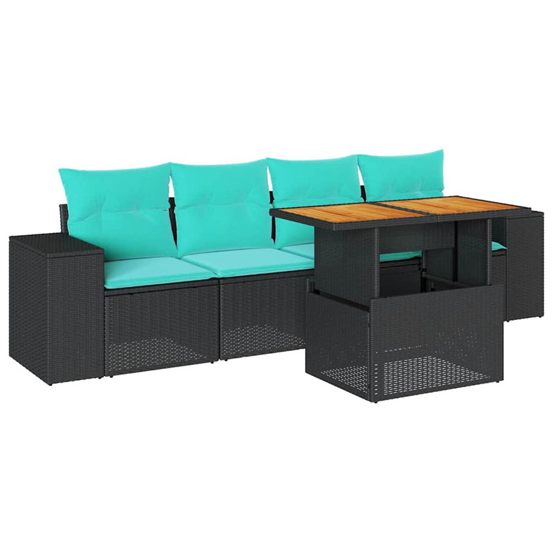  Ensemble de canapé de patio 5 pièces avec coussins en rotin de polyester