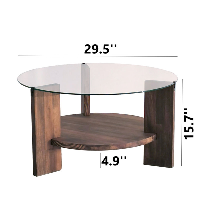 Herrial Solid Wood Frame Tempered Glass Round Coffee Table