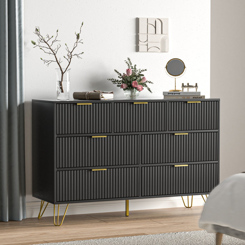 Commode 7 tiroirs Vilinda, Noir
