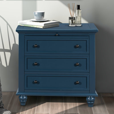 Table de bout pratique en bois avec 3 tiroirs et armoire bleue, polyvalente pour les maisons modernes