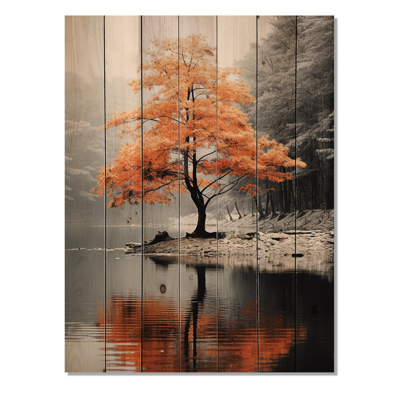Orange et gris forêt d'automne élégance II sur bois, H 40 po x l 30 po x P 0,78 po