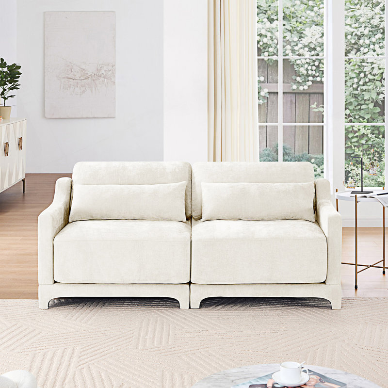 Canapé 2 places avec 2 coussins lombaires, Beige