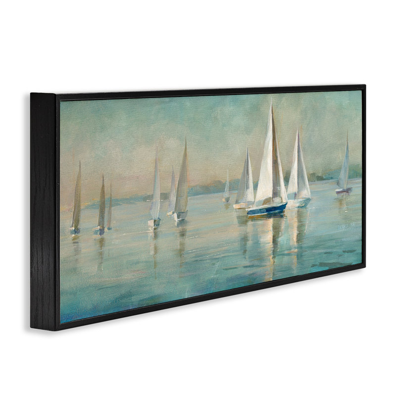  «Panoramic Sailing at Sunrise», art de la giclée encadrée par Danhui Nai, H 10 po x l 24 po, Giclée encadrée noir minuit