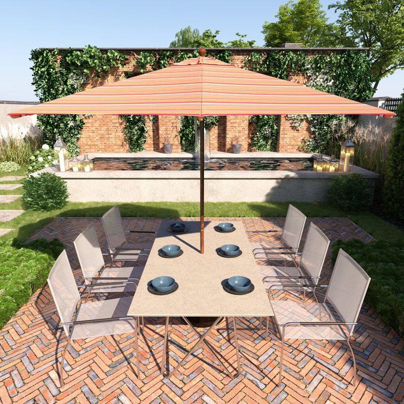 Parasol de patio en bois 11 pi, Rayures oranges