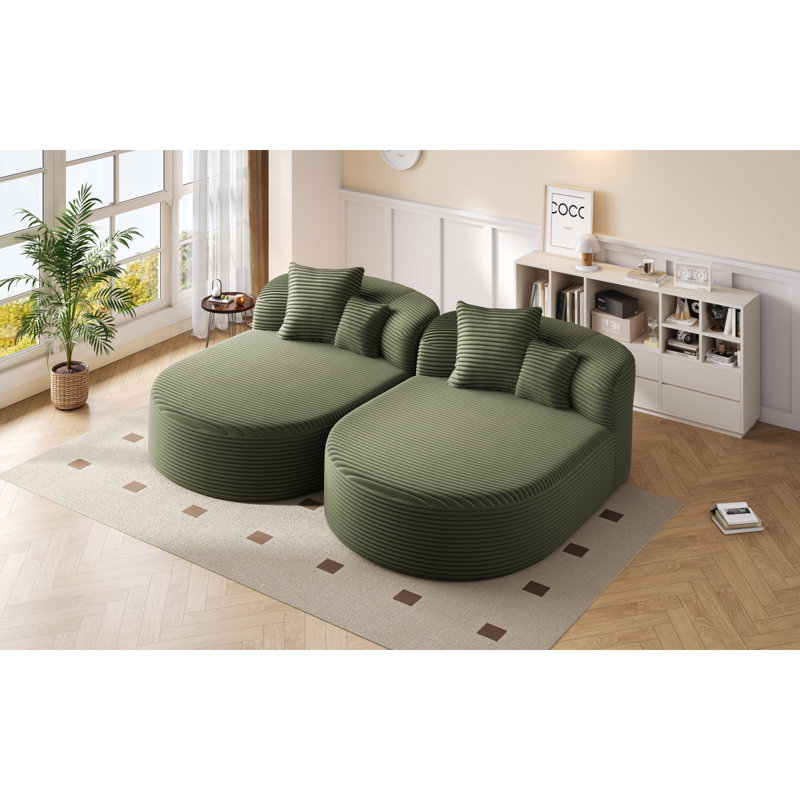 Canapé-lit moderne avec méridienne sans dossier avec deux coussins de soutien pour le salon, vert, Vert