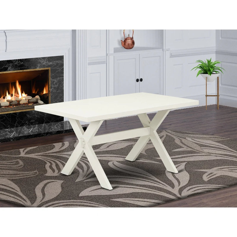 Table de salle à manger X-Style Mid-Century Modern - un plateau de cuisine rectangulaire avec des pieds élégants, Blanc lin