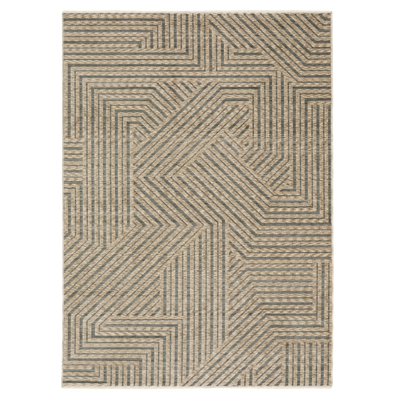 Eidan Industrial Geometric Lines Beige/ Grey Area Rug, Rectangle 6'7" x 9'9"