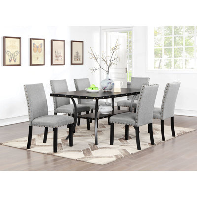 Ensemble de salle à manger moderne classique en bois naturel avec plateau rectangulaire en bois et chaises de chevet 6X