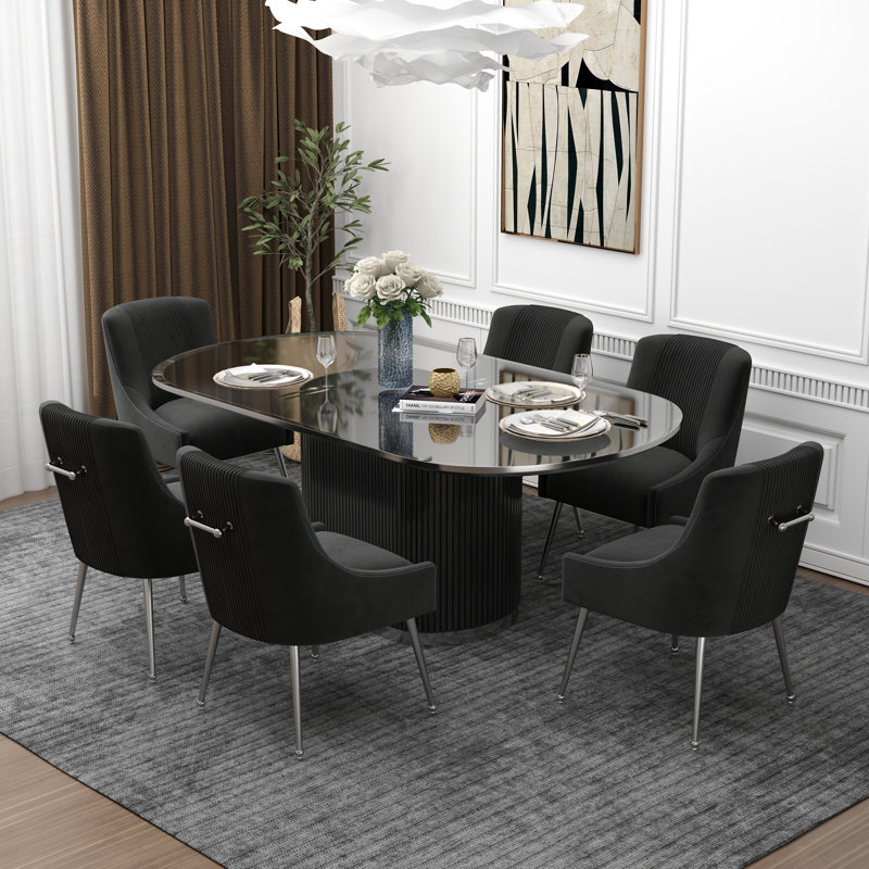 Farr Velvet Upholstered Side Chair With Silver Legs, Black