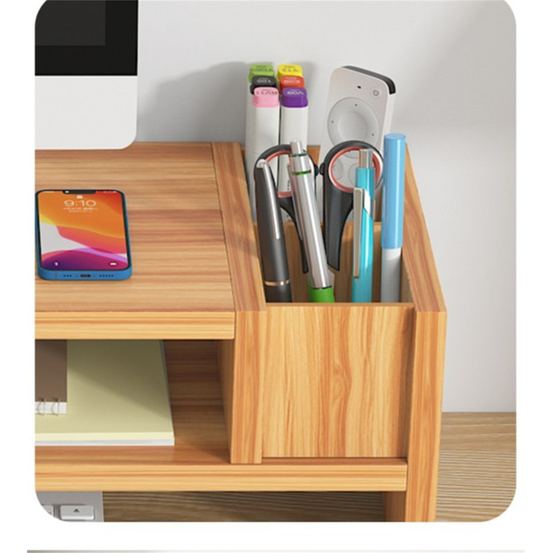 Support pour écran d'ordinateur de bureau avec deux porte-stylos, Brun