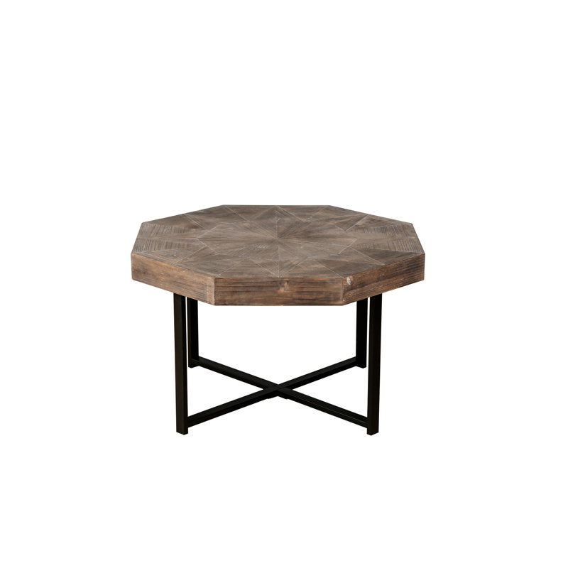 Table basse en bois brun antique avec une conception octogonale et une structure solide avec pieds en métal, Antique Brown