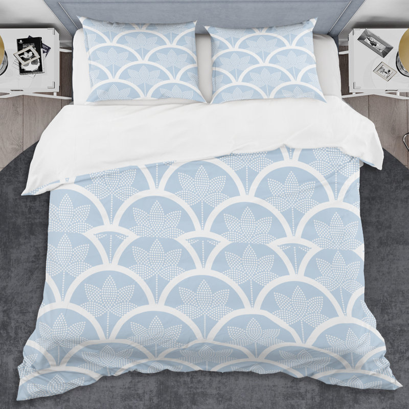 Ensemble de housse de couette en demi-cercle japonais mid-century, Housse de couette très grand + 2 taies décoratives
