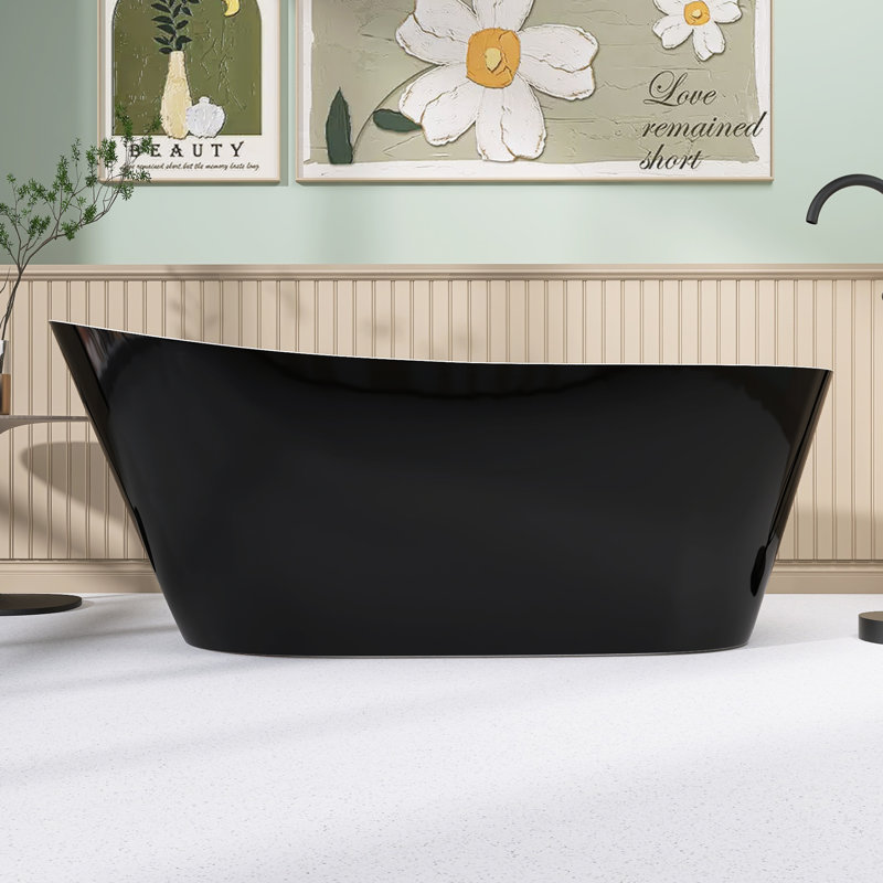 59" x 29" Freestanding Soaking Acrylic Bathtub, Glossy Black