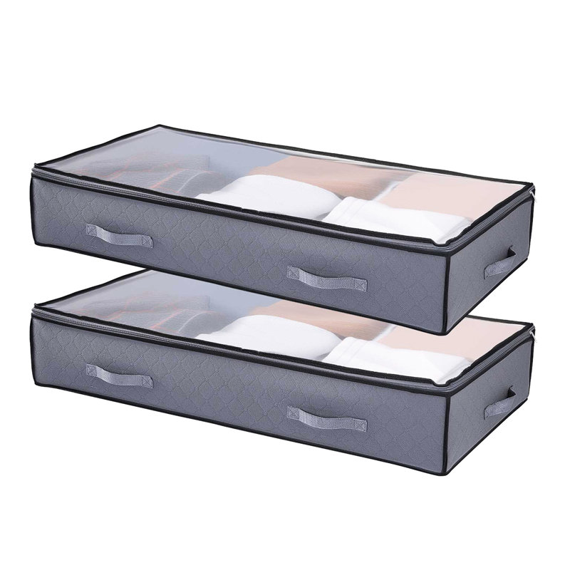 Boîte de rangement à chaussures empilable de 90 L à placer sous le lit (lot de 2) avec couvercle transparent, en matériau non tissé inodore, pliable pour un gain de place, idéal pour ranger couvertures, oreillers, vêtements de saison, livres, etc.