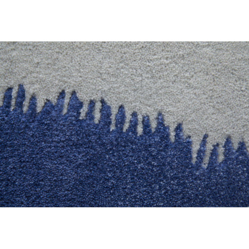 Katya Hand Knotted Wool Geometric Area Rug in Blue, Rectangle 9' x 12'