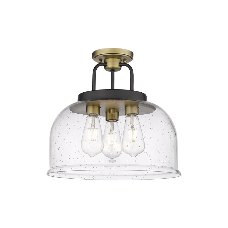 Makenzly Glass Semi Flush Mount, Black/Brushed Brass, Seedy