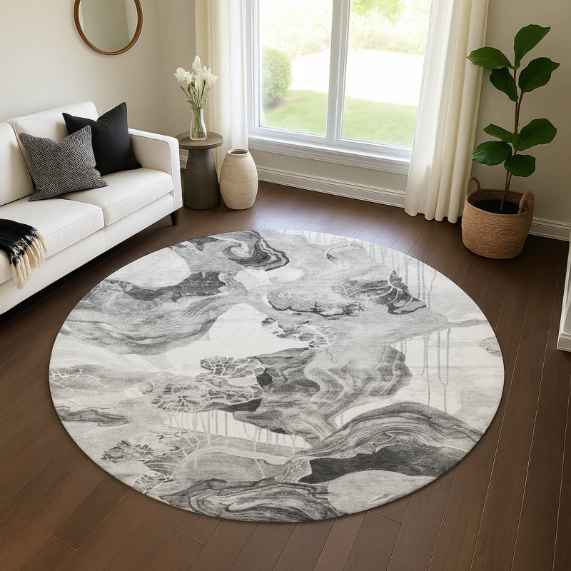 Premium Machine Washable Mehara AMF1691 Abstract Rug, Round 8'