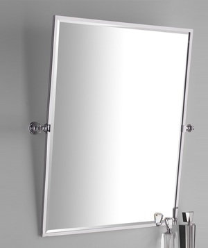 Flat Metal Beveled Wall Mirror, Polished Chrome