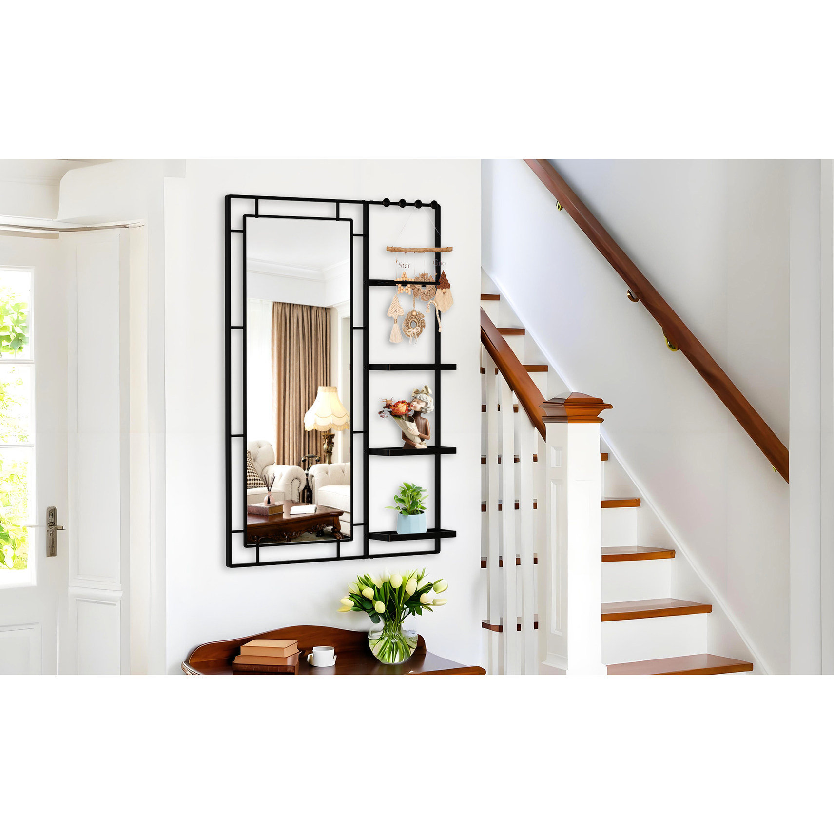 Latitude Run® 30x44 Vanity Mirror With Functional Rack - Black Frame ...
