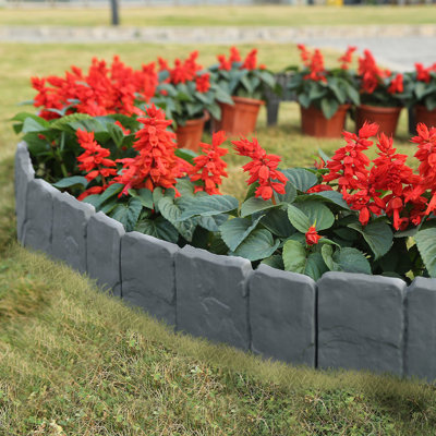 Koryne 20 PCS Cobbled Stone Effect Plastic Garden Lawn Border Edging 16ft Interlocking Landscape Edging for Flower Bed Walkway