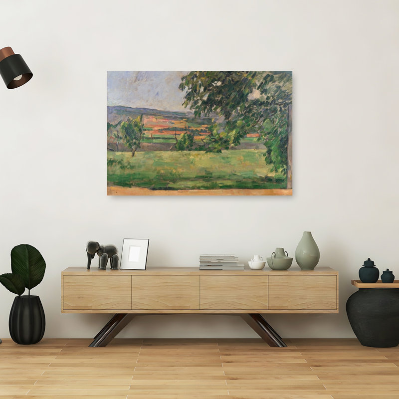 Vue du Jas de Bouffan, 1875-76. Estampe d'art mural impressionniste abstraite contemporaine représentant un paysage et l'architecture.